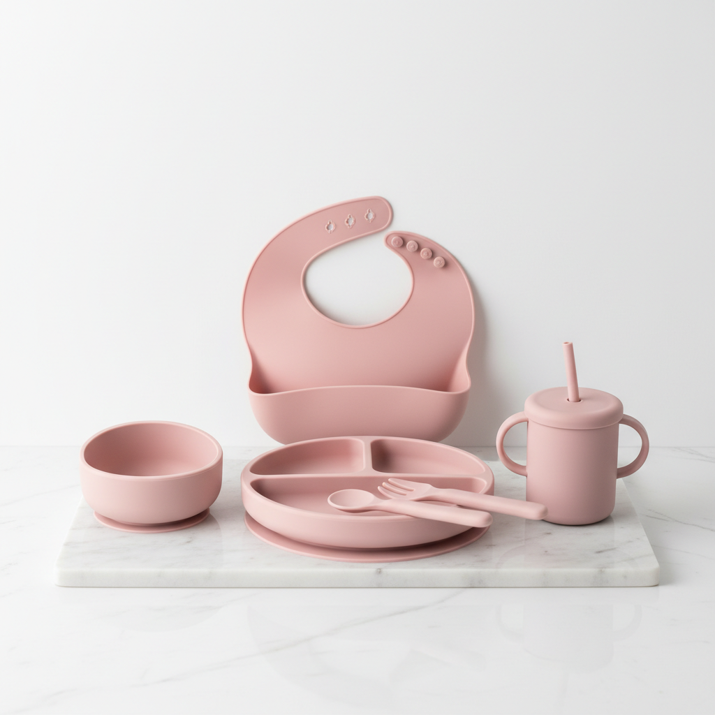 Set de Loiça de Silicone para Bebé Rosa
